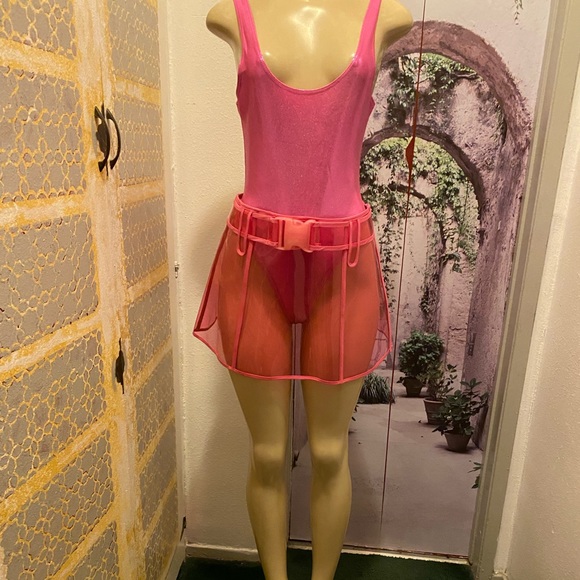 90's Barbie-core transparent PVC Mini pink buckle Skirt size M - Picture 3 of 11